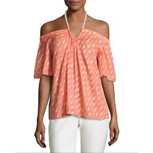 BAILEY/44  $158 Monkey Print Short Sleeve Halter Top Salmon Rope Tie Medium
